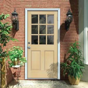 30 in. x 80 in. 9-Lite Unfinished Wood Prehung Left-Hand Outswing Back Door w/Unfinished AuraLast Jamb and Brickmold