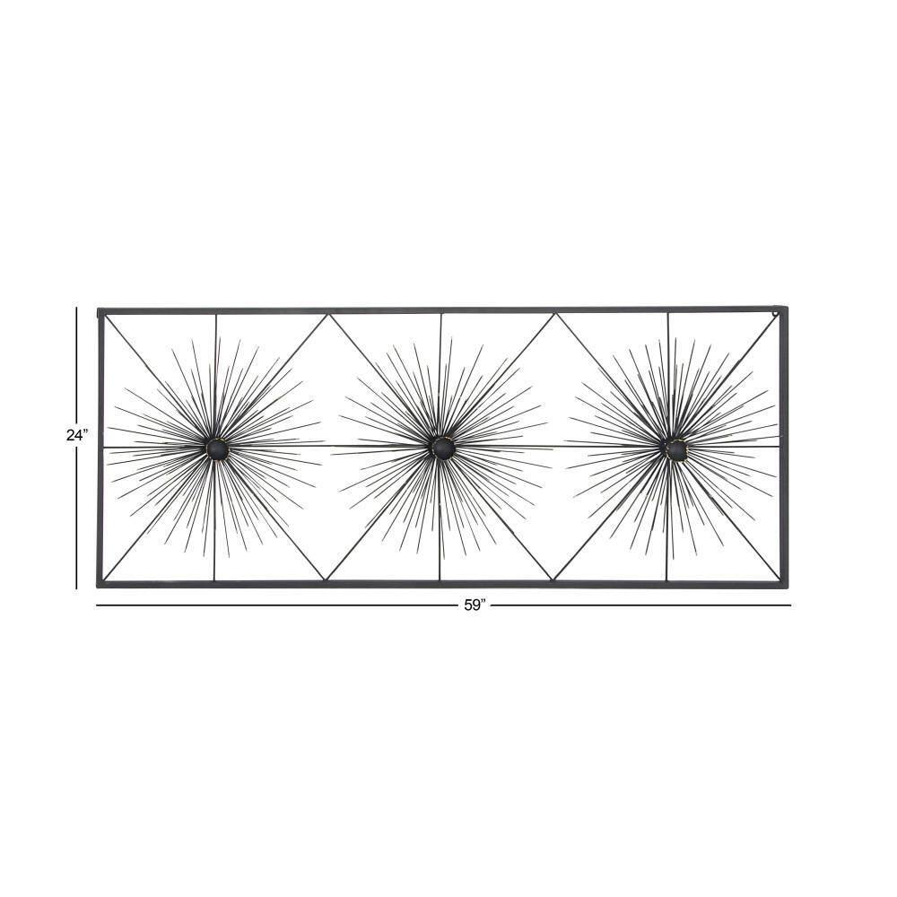 Black Metal Starburst Wall Sculpture with Frame, 59" x 24"