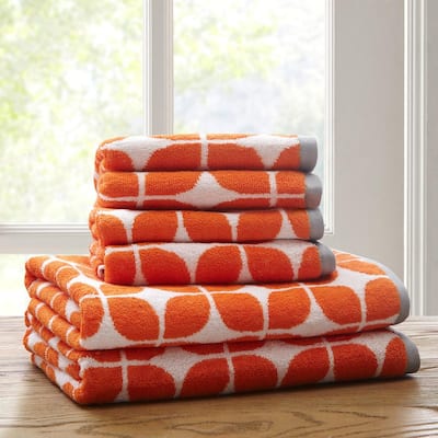 Gwen 6-Piece Orange Jacquard Cotton Bath Towel Set