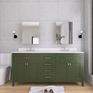 72 in. W x 22 in. D x 41 in. H Double Sink Freestanding Bath Vanity in Green with White Engineered Stone Composite Top
