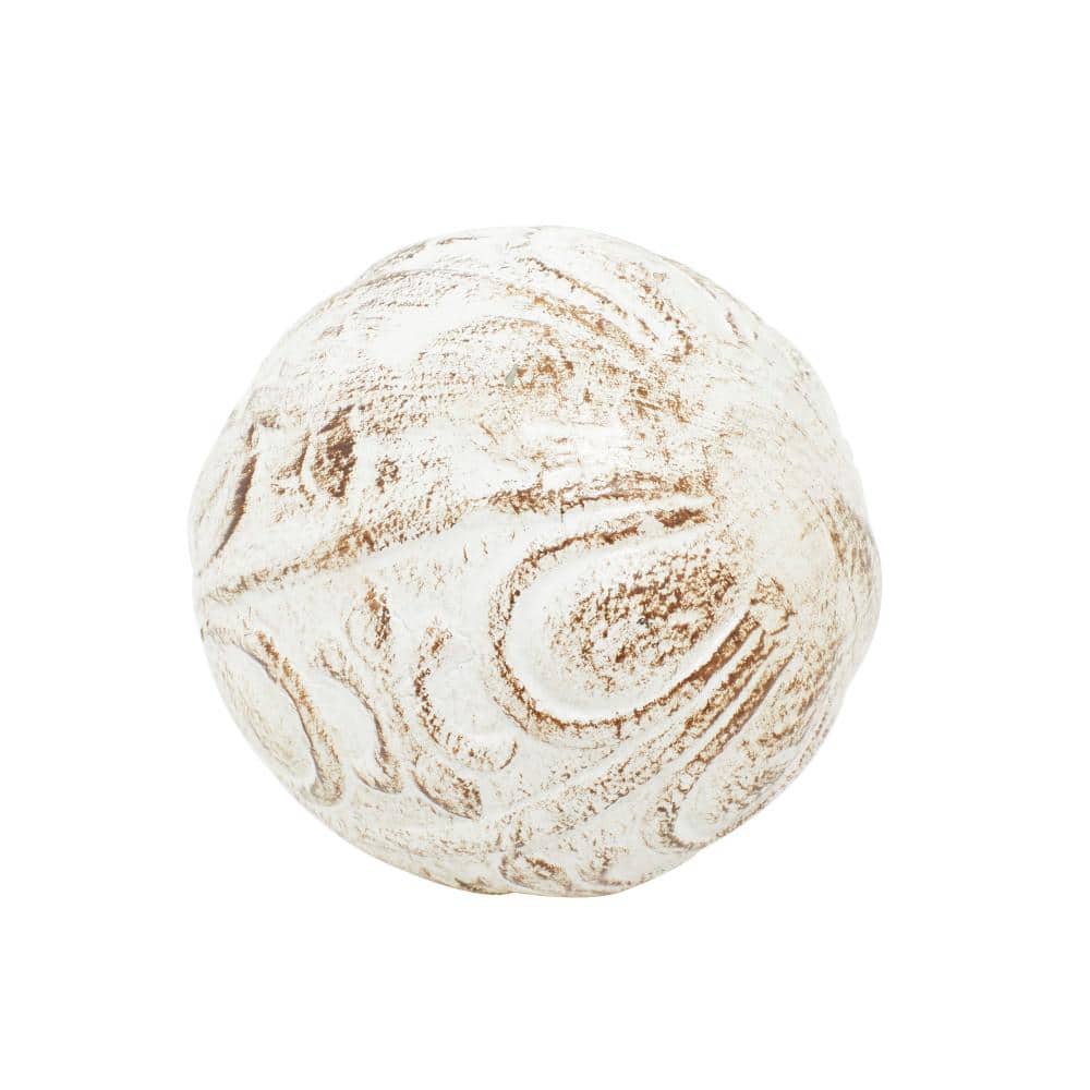White and Gold Ceramic Carved Decorative Orbs, Set of 4