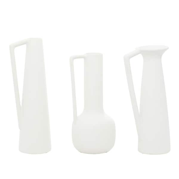 CosmoLiving by Cosmopolitan 13 in., 12 in., 11 in. White Ceramic Decorative Vase with Handles (Set of 3)