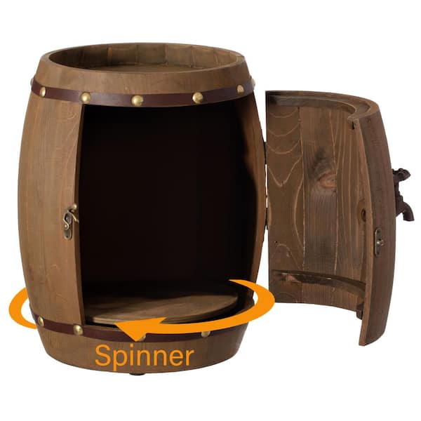 Vintiquewise Vintage Barrel Wine Holder Holds up to 5-Bottles Brown Wooden Wine Rack, Features a Rotating Turntable