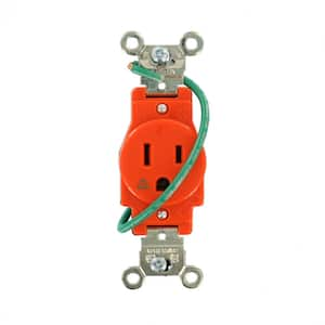 15 Amp 125 V Industrial Grade Isolated Ground Single Outlet/Receptacle, Orange (1-Pack) 05261-IG