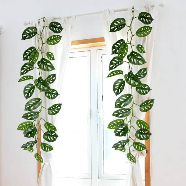 8 in. 2Piece Green Artificial Monstera Vine 4 ft. Hanging Plant Tropical  Faux Leaf Garland for Indoor Outdoor Home Decor 59C1124D1260 - The Home  Depot