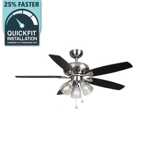 Rockport 52 in. Indoor LED Brushed Nickel Ceiling Fan with Light Kit, Downrod, and 5 Reversible Blades
