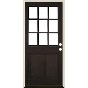 36 in. x 80 in. 9-Lite with Beveled Glass Left Hand Black Stain Douglas Fir Prehung Front Door