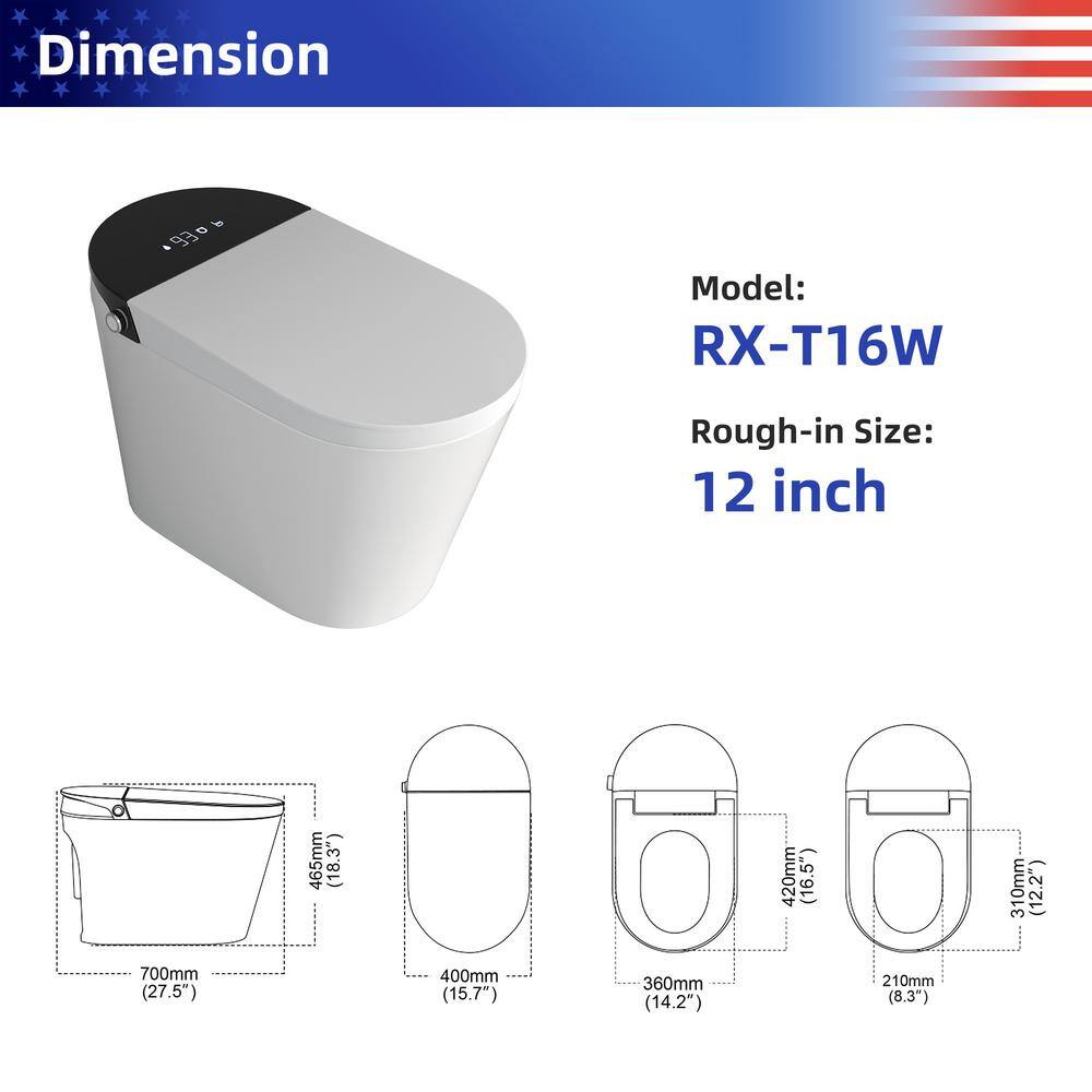 White Elongated Electric Smart Bidet Toilet with Heated Seat and LED Display