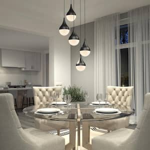 Glitzer 30-Watt 5 Light Black Modern Integrated LED Pendant Light Fixture for Dining Room or Kitchen