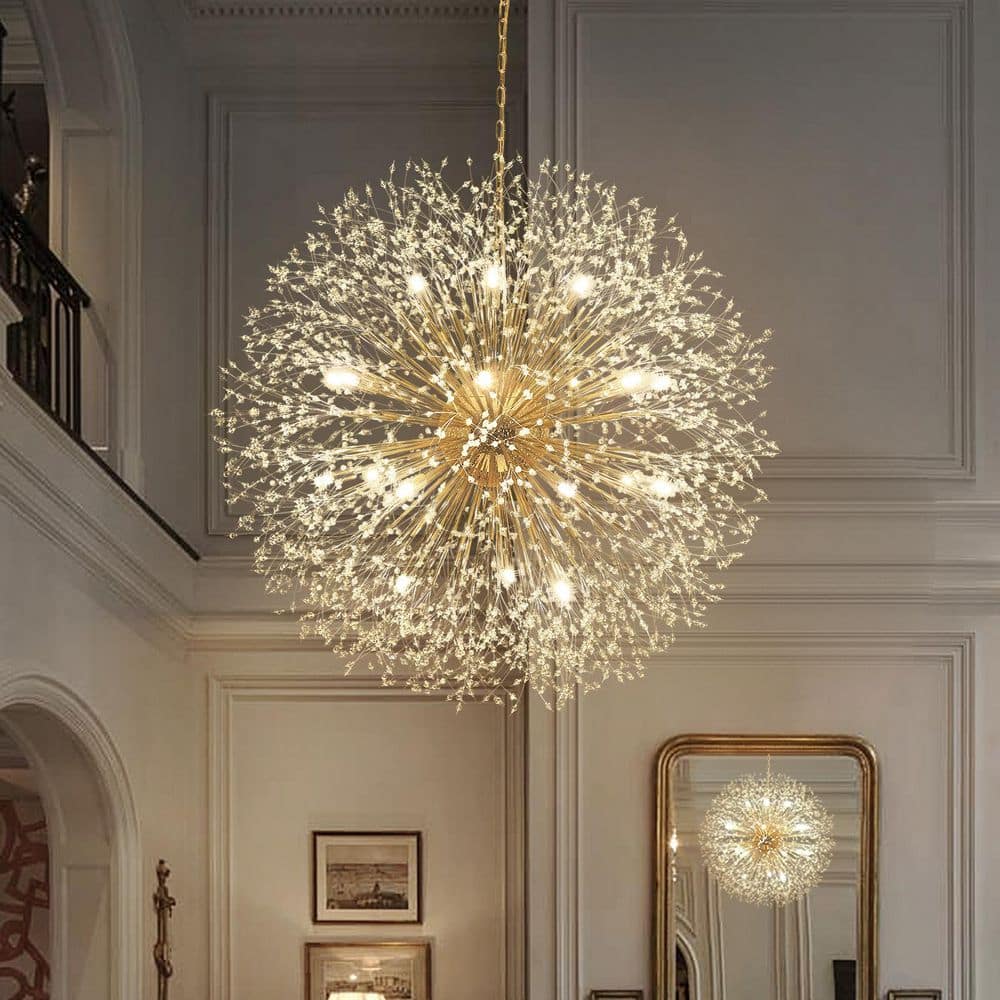 Calzada 39 in. 20-Light Brass Crystal Firework Chandelier with Included Bulbs, Modern Glam Dandelion Ceiling Fixture price history on PriceWatchPro