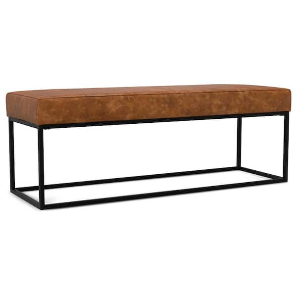 Candice 56 in. Wide Contemporary Modern Rectangle Ottoman Bench in Tan Genuine Leather, Assembled
