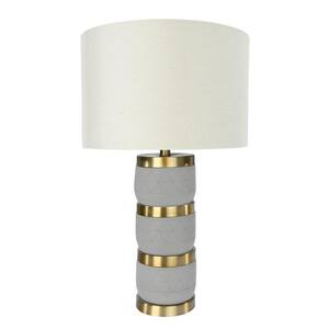 26.25 in. Raw Concrete Pewter Table Lamp with Imprinted Diamond Design and Metal Accents