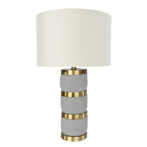 Storied Home 26.25 in. Raw Concrete Pewter Table Lamp with Imprinted Diamond Design and Metal Accents