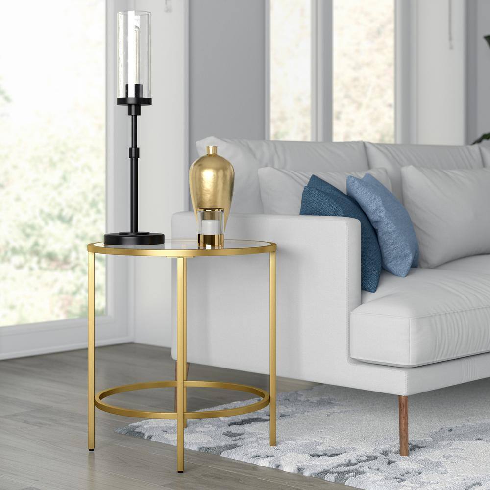 Brass and Glass Round 20" Side Table