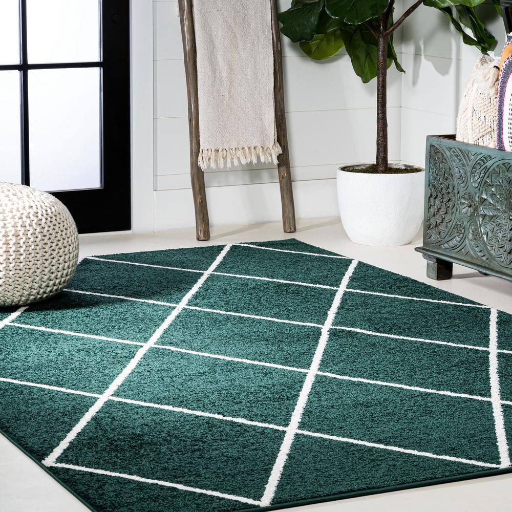 Cole Green and White Diamond Trellis Round Area Rug