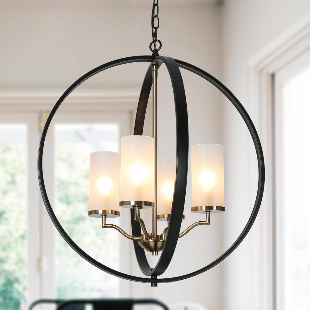 Uolfin Modern Dining Room Globe Chandelier 4-Light Black and Brass ...