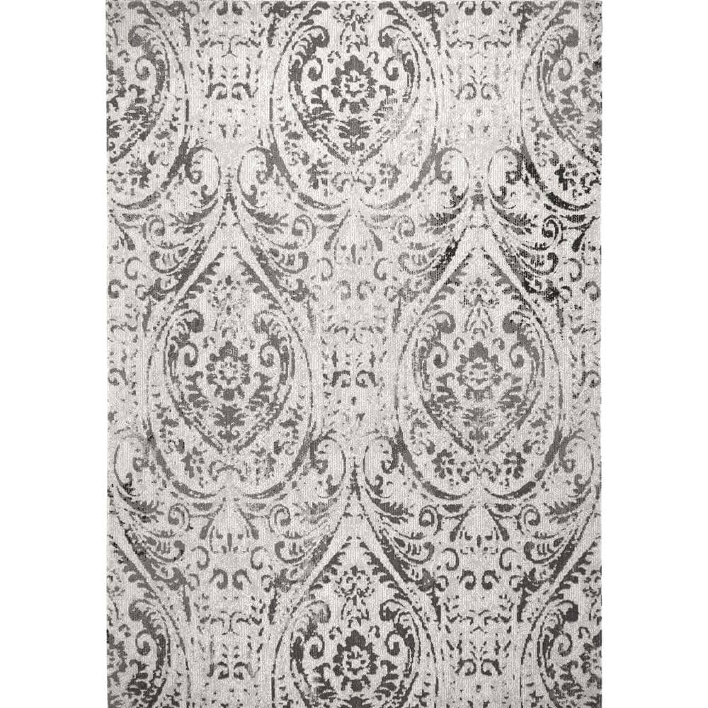 Ivory and Grey Paisley Indoor/Outdoor Area Rug