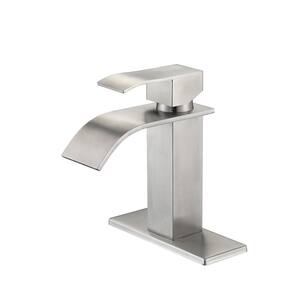 Ami Single Hole Single-Handle 7.16 in. H Bathroom Sink Faucet With Waterfall Spout In Brushed Nickel