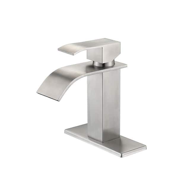 Miscool Ami Single Hole Single-Handle 7.16 in. H Bathroom Sink Faucet With Waterfall Spout In Brushed Nickel