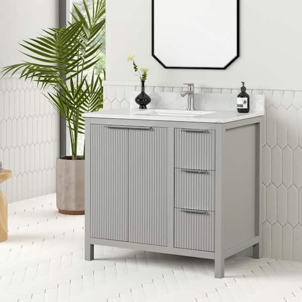 Binghamton 36 in. W x 22 in. D x 35 in. H Single Sink Freestanding Bath Vanity in Imperial Gray with Carrara Quartz Top