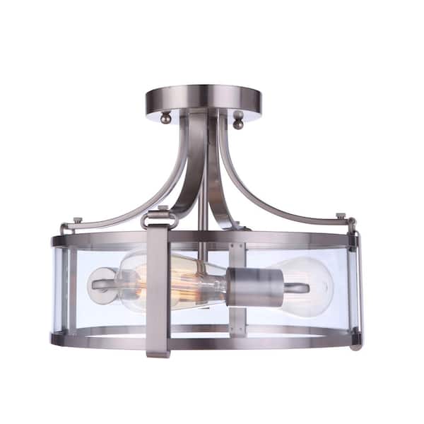 Elliot 13 in. 3-Light Brushed Nickel Finish Transitional Semi Flush Mount Ceiling Light w/ Clear Glass