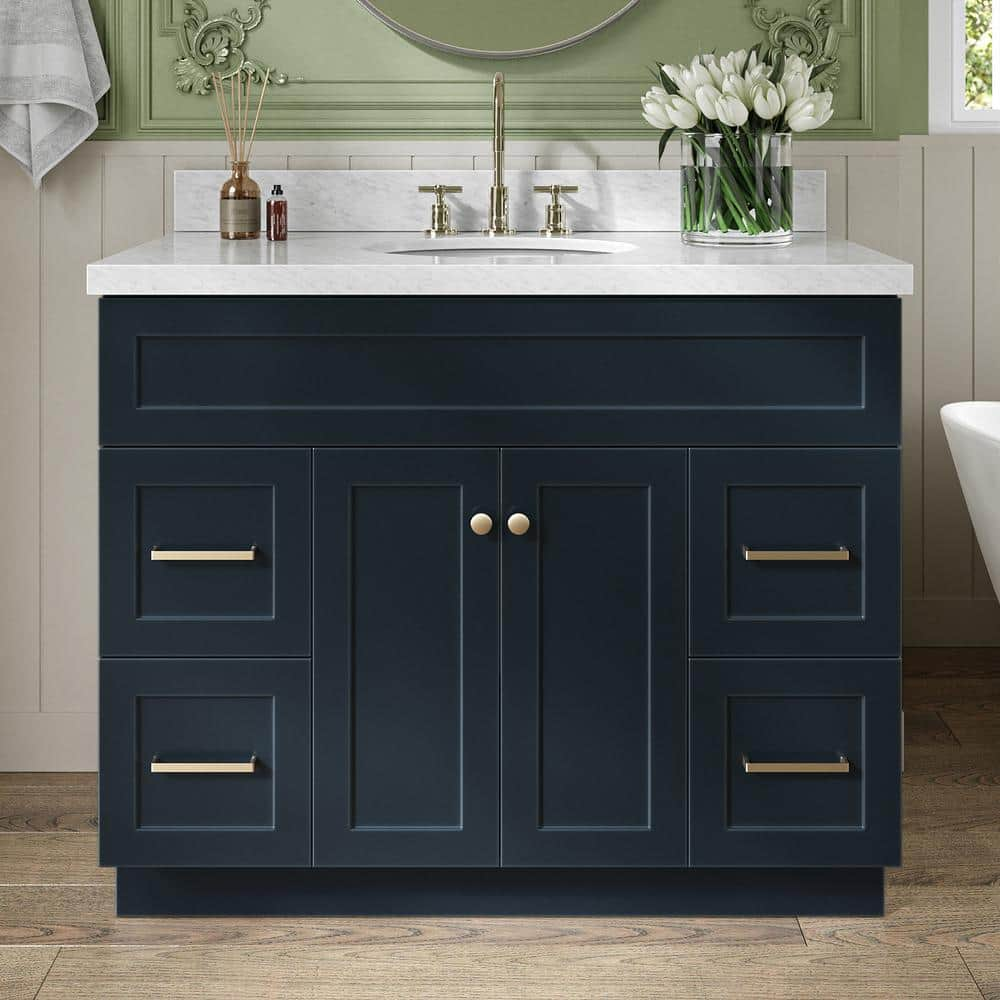 Hamlet 43 in. W x 22 in. D x 36 in . H Bath Vanity in Blue with Carrara Marble Vanity Top -  ARIEL, F043SCWOVOMNB