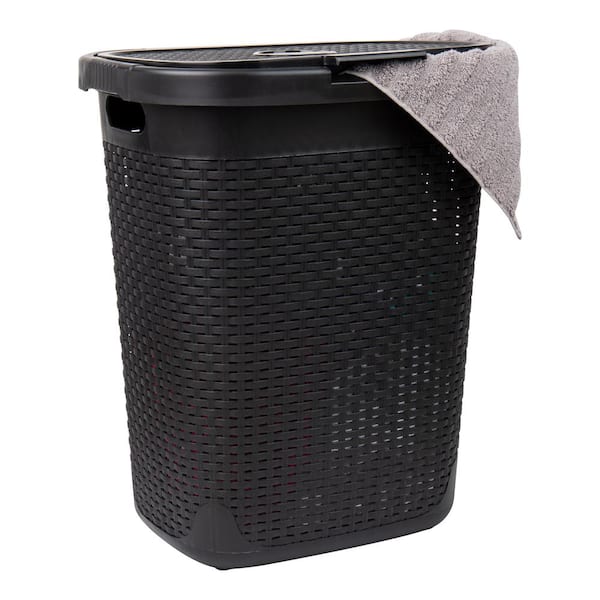 Mind Reader Black 21 in. H x 13.75 in. W x 17.65 in. L Plastic Modern 50 L Slim Ventilated Rectangle Laundry Room Hamper with Lid