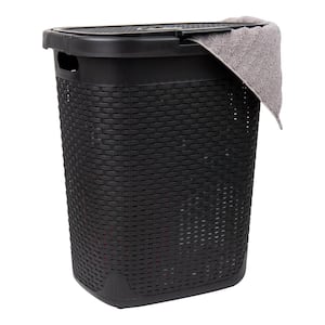Black 21 in. H x 13.75 in. W x 17.65 in. L Plastic Modern 50 L Slim Ventilated Rectangle Laundry Room Hamper with Lid