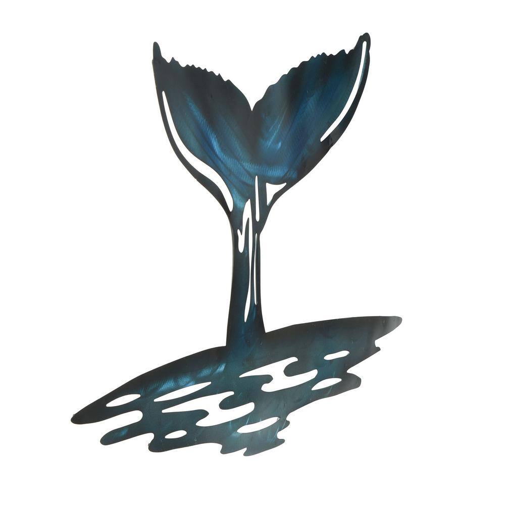 Handcrafted Blue Iron Whale Tail Wall Sculpture