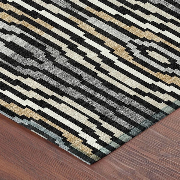 Chantille Machine Washable Indoor/Outdoor Abstract ACN2666 Black 8 ft. x 10 ft. Area Rug