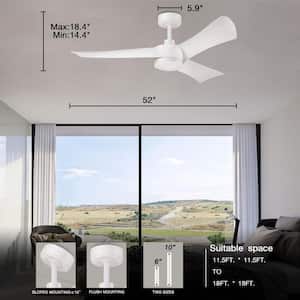 52 in. Smart Indoor/Outdoor 3-Blade White Modern Ceiling Fan with Dimmable Integrated LED with Remote and ‎App Control