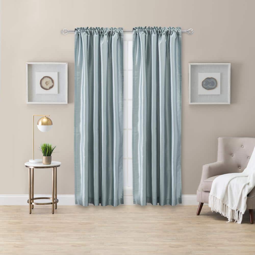 Luna Faux Silk 100 in. W x 63 in. L Polyester Room Darkening Curtain Panels in Blue price history on PriceWatchPro