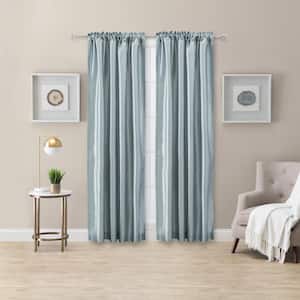 Luna Faux Silk 100 in. W x 63 in. L Polyester Room Darkening Curtain Panels in Blue