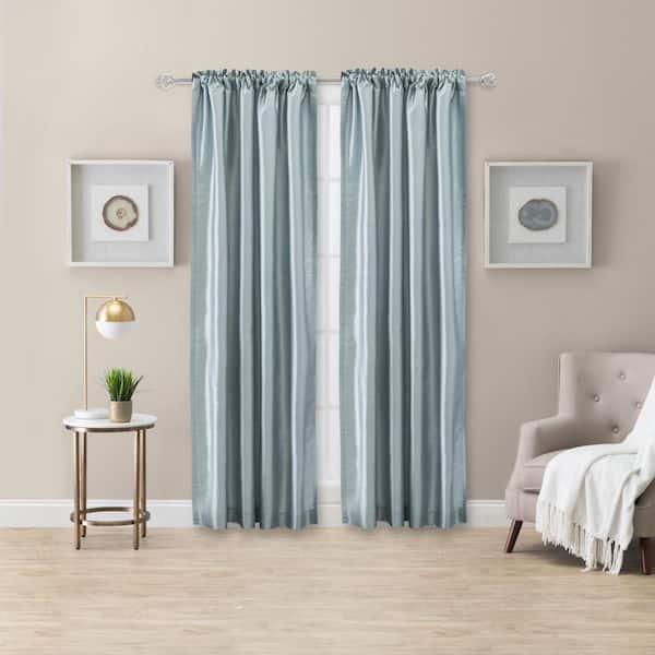 Ellis Curtain Luna Faux Silk 100 in. W x 84 in. L Polyester Room Darkening Curtain Panels in Blue