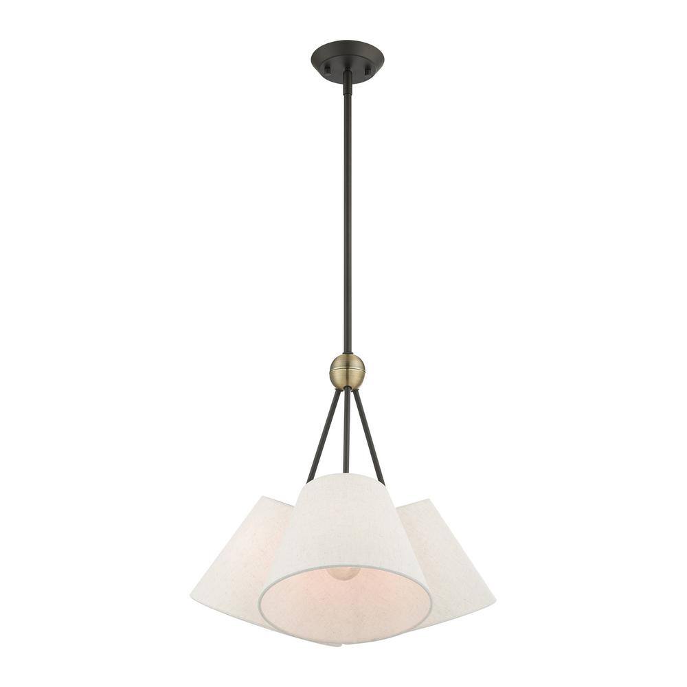 Elegant Symphony 3-Light Bronze & Crystal Chandelier with Oatmeal Fabric Shades