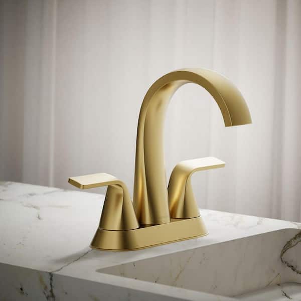 Cursiva 4 in. Centerset Double Handle Bathroom Faucet in Vibrant Brushed Moderne Brass