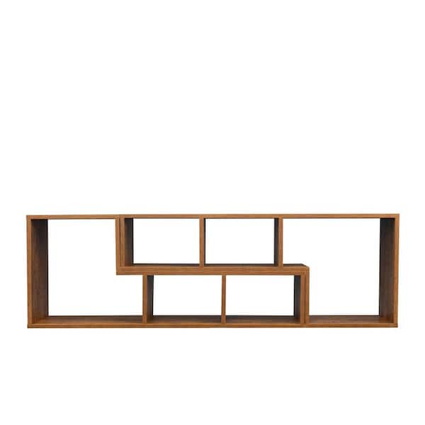Unbranded 41.34 in. Walnut Double L-Shaped TV Stand Fits TV's up to 50 in. with Display Shelf and Bookcase