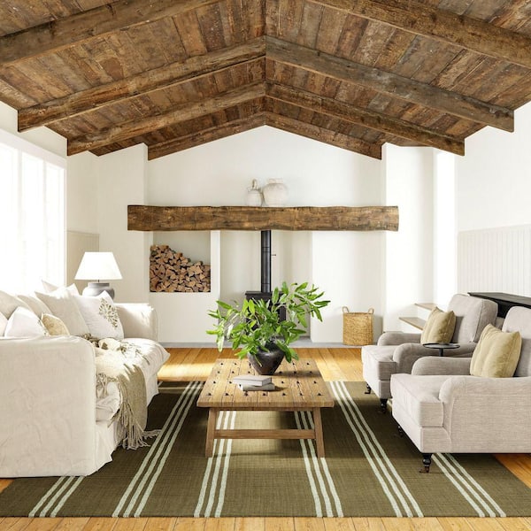 3 ft. x 8 ft. Olive Green Hawthorn Striped Wool Indoor/Outdoor Patio Runner Rug