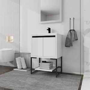 24 in. W x 18.3 in. D x 35 in. H White Plywood Linen Cabinet with Bathroom Vanity and Resin Basin