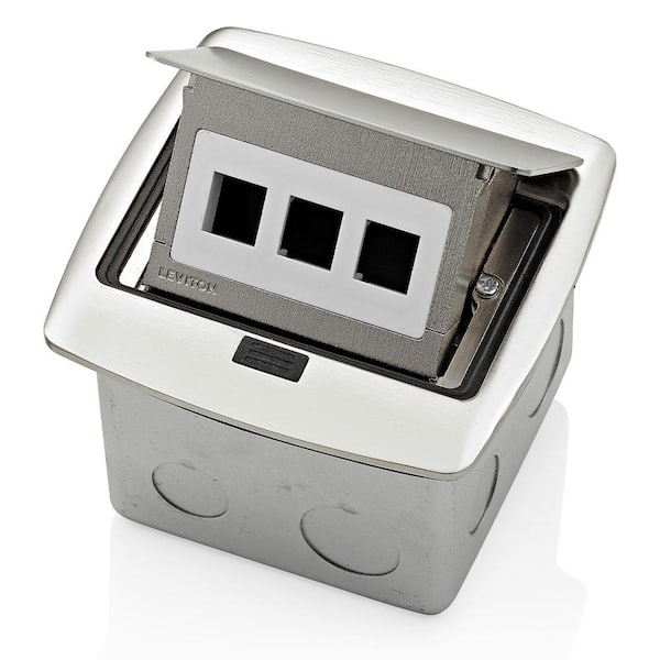 Leviton Pop-Up Floor Box with 3-Port QuickPort Insert, Brushed Nickel PFQP3-BN