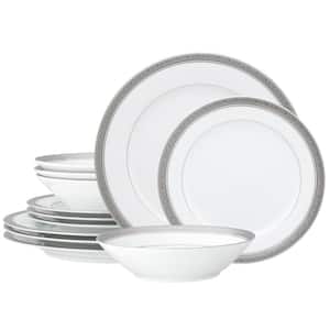 Crestwood Platinum 12-Piece (Platinum) Porcelain Dinnerware Set, Service for 4