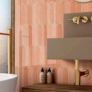 Ceramic Decor Picket Hexagon Subway 3 in. x 12 in. x 10mm Wall Tile Case - Coral (20 Tile PCS/5 sq. ft.)