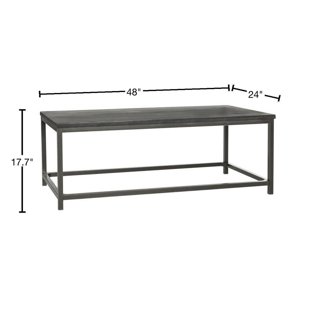 Distressed Black Pine Wood Rectangular Coffee Table