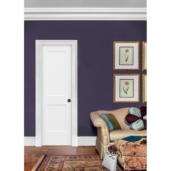 24 in. x 80 in. Monroe White Painted Left-Hand Smooth Solid Core Molded Composite MDF Single Prehung Interior Door