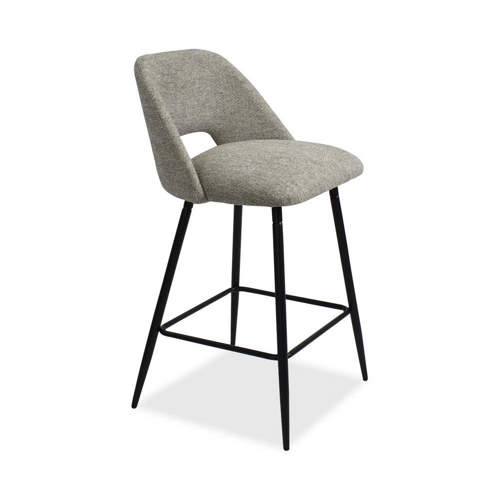 Light Gray Upholstered Counter Height Stools with Black Metal Frame, Set of 2