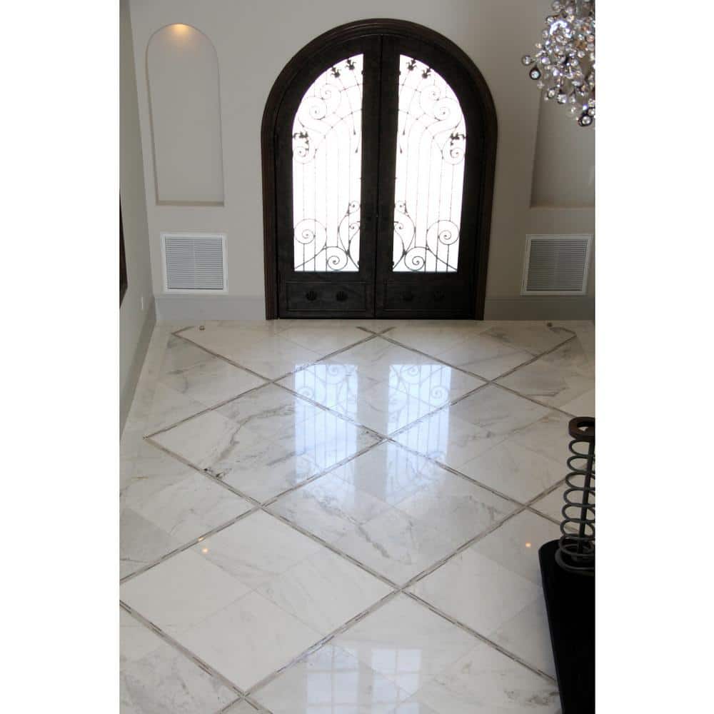 Kalta 12" x 24" Polished White Marble Look Tile