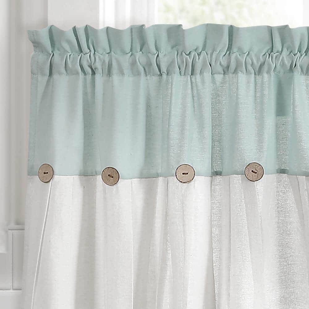 Blue and Off-White Cotton Blend Kitchen Tier Curtains with Rustic Buttons