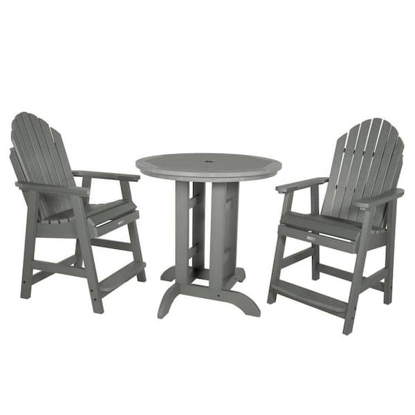 Highwood Hamilton Coastal Teak 3-Piece Recycled Plastic Round Outdoor Balcony Height Dining Set