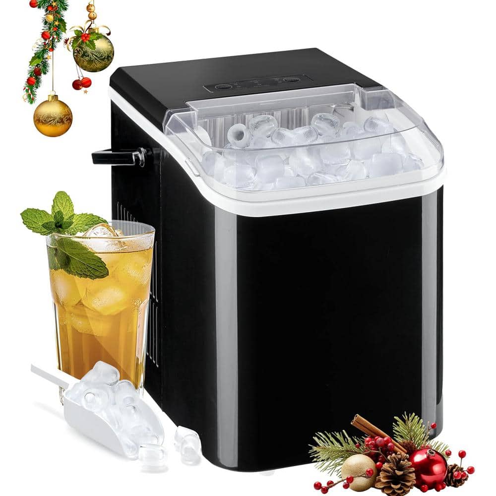 8.74 in. 26 lb. Self-Clean Portable Ice Maker Machine in Black with Scoop a