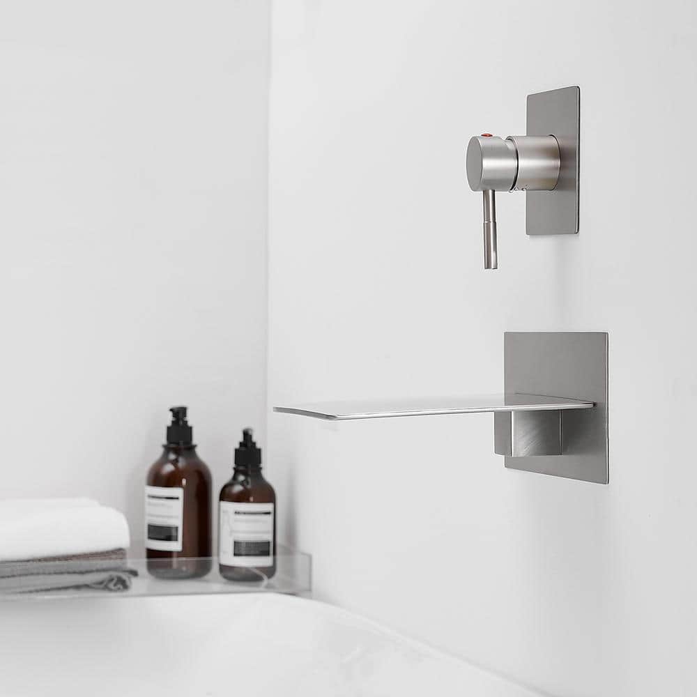 Brushed Nickel Wall-Mount Waterfall Tub Faucet